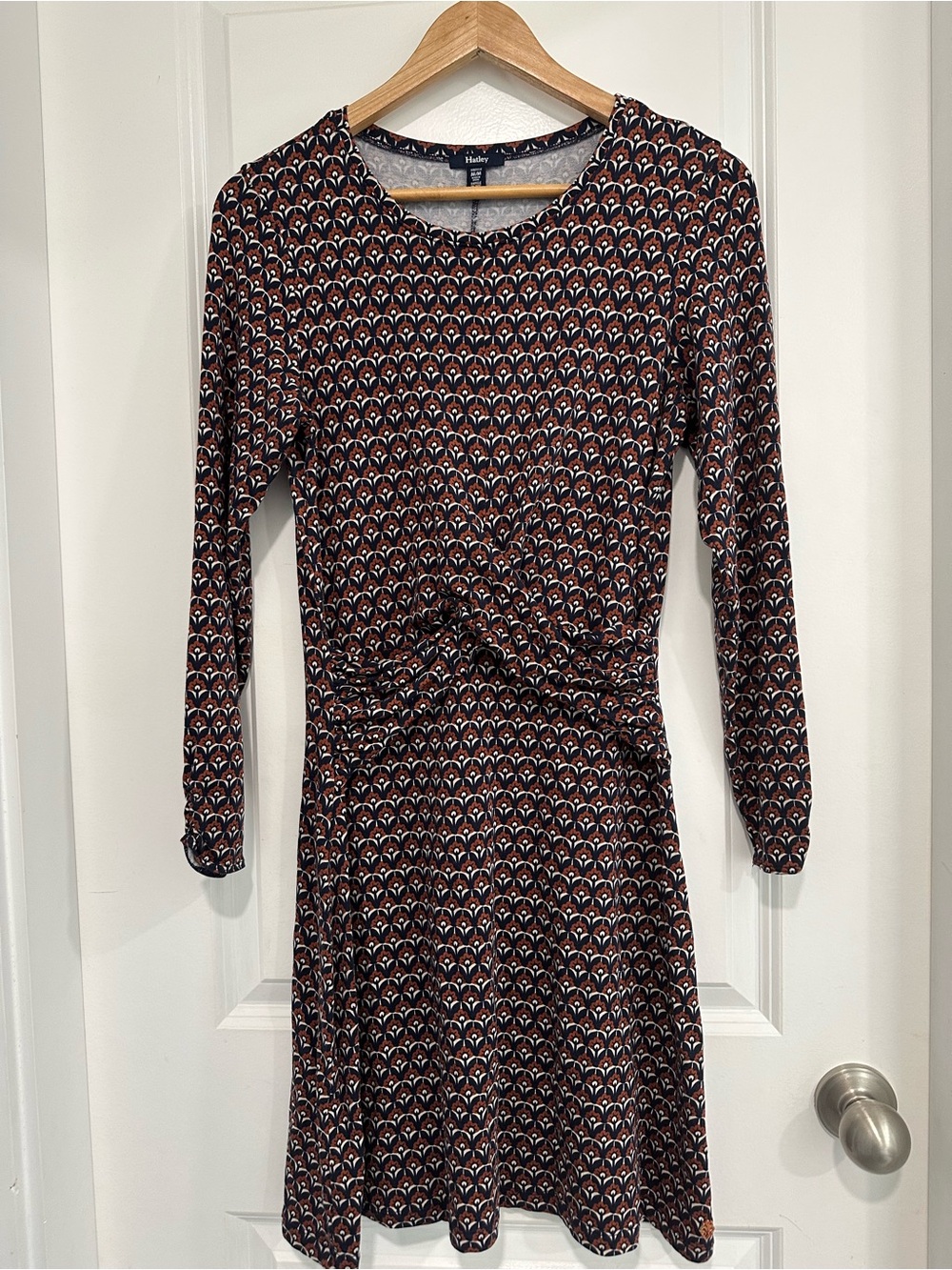 Hatley Long Sleeve Printed Dress in Navy and Rust Women’s Size M